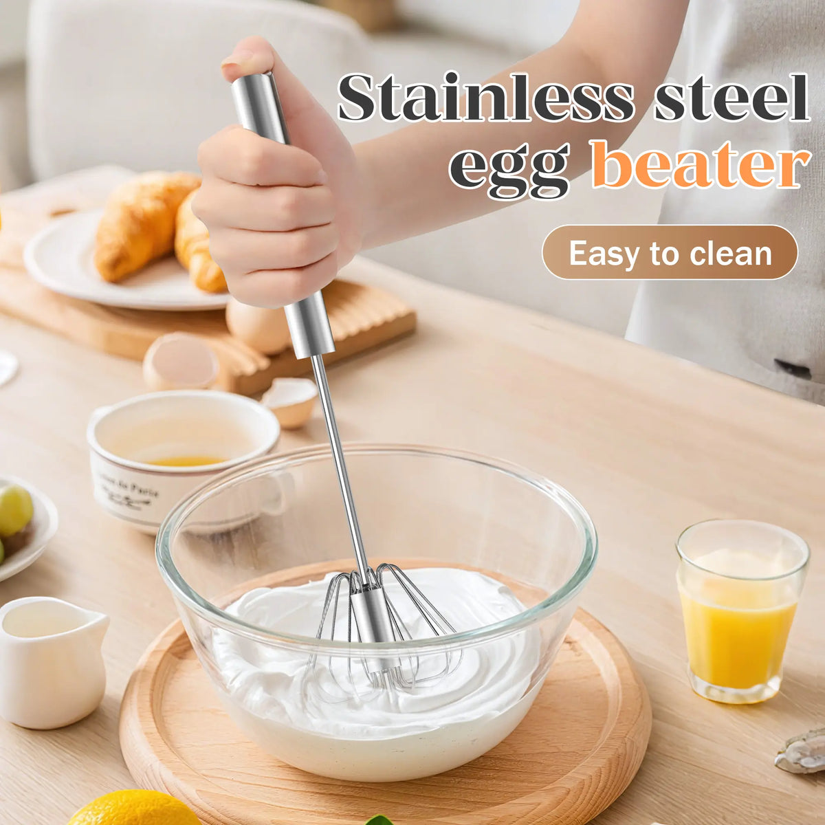LAST DAY🎁 BUY 1 GET 1 FREE🥄Semi-Automatic Stainless Egg & Milk Whisk