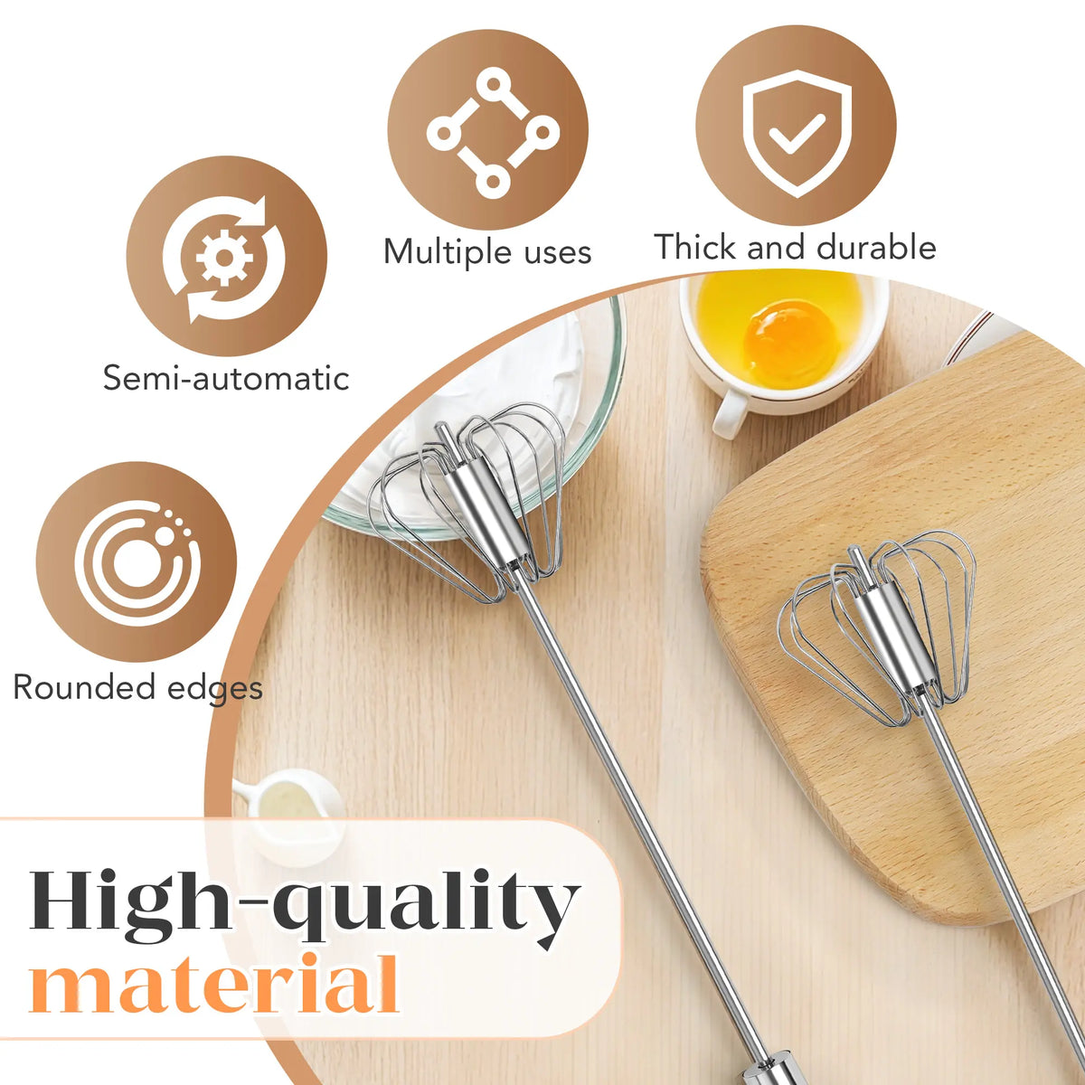 LAST DAY🎁 BUY 1 GET 1 FREE🥄Semi-Automatic Stainless Egg & Milk Whisk