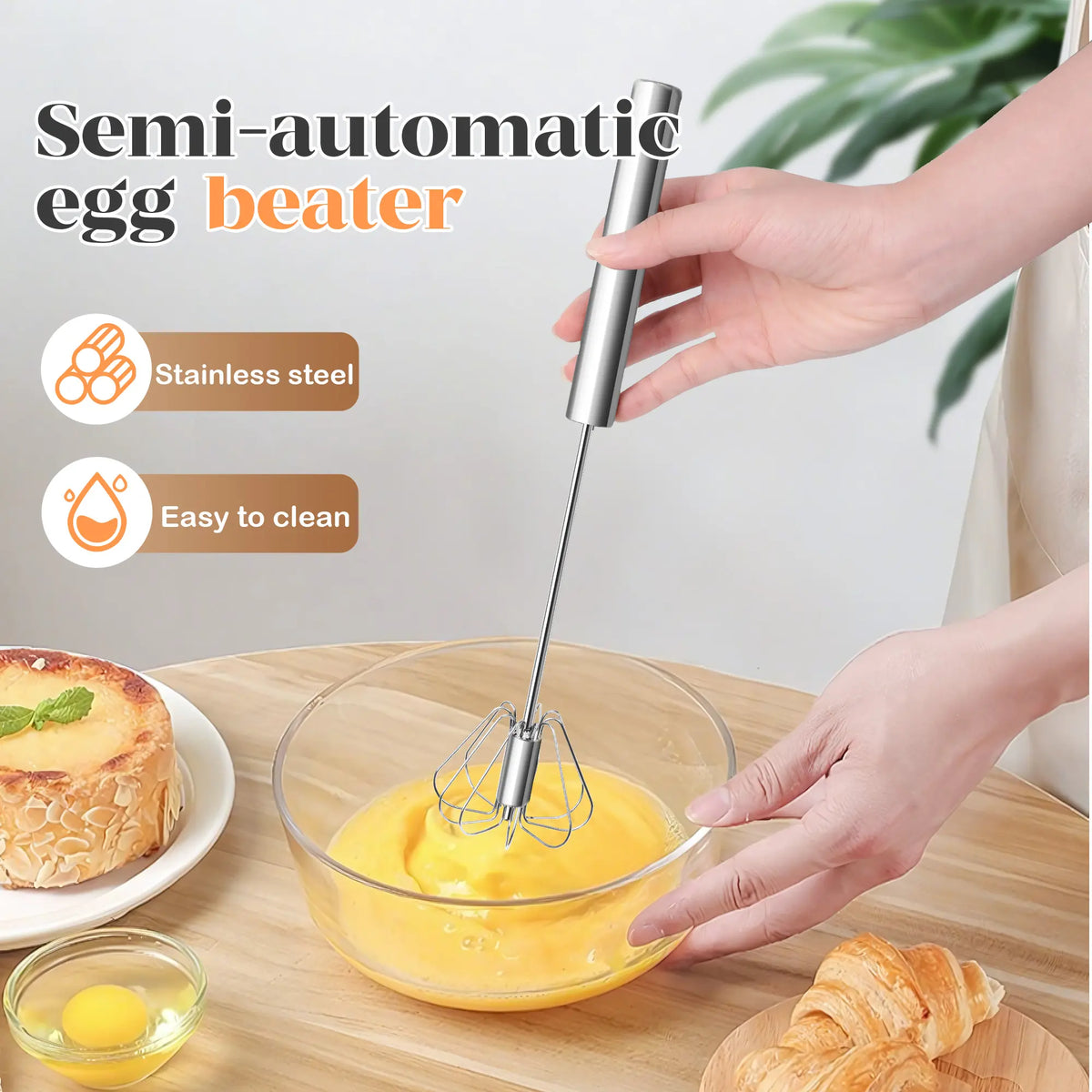 LAST DAY🎁 BUY 1 GET 1 FREE🥄Semi-Automatic Stainless Egg & Milk Whisk